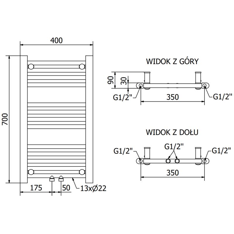 Mexen badeværelsesradiator 700x400 Mars guldfinish