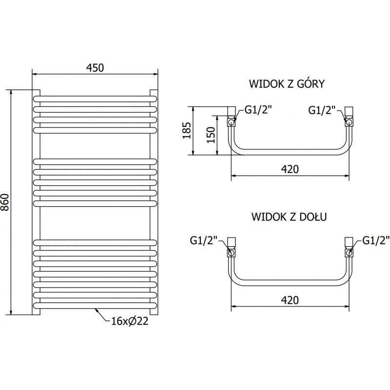Mexen Apollo badeværelsesradiator 860 x 450 mm mat-sort
