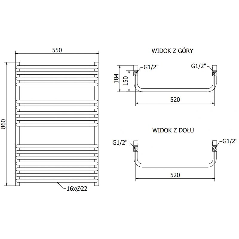 Mexen Apollo badeværelsesradiator 860 x 550 mm mat-sort