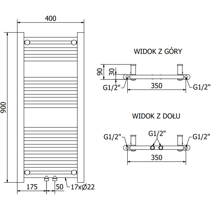 Mexen Mars badeværelsesradiator 900x400 sort