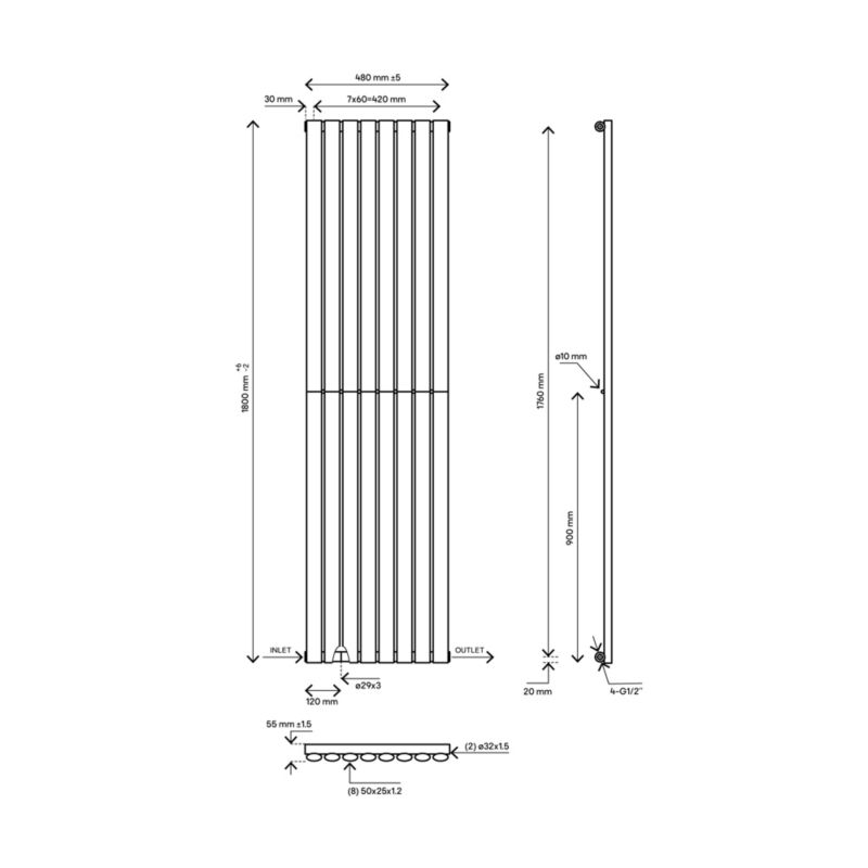 Dekorativ radiator Blyss Wickham 180 x 48 cm hvid