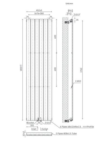 Dekorativ radiator Faringdon 180 x 45,2 cm hvid