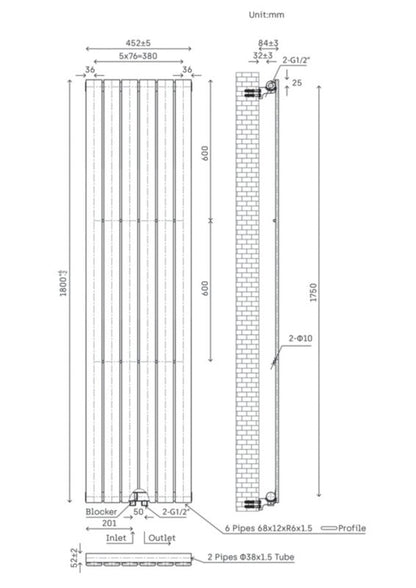 Dekorativ radiator Faringdon 180 x 45,2 cm mat-sort