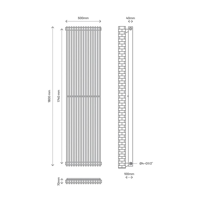 Dekorativ radiator GoodHome Kensal 180 x 50 cm antracit