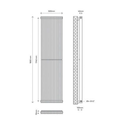 Dekorativ radiator GoodHome Kensal 180 x 50 cm antracit