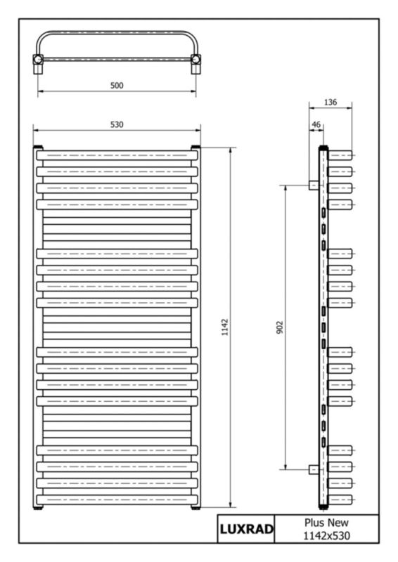 Elektrisk Håndklædetørrer Plus New 114x53 cm Sort Mat 600W