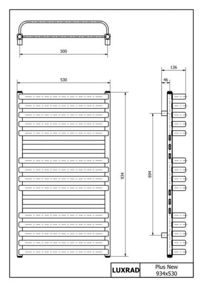 Elektrisk Håndklædetørrer Plus New 93,4x53 cm Mat Sort 600W