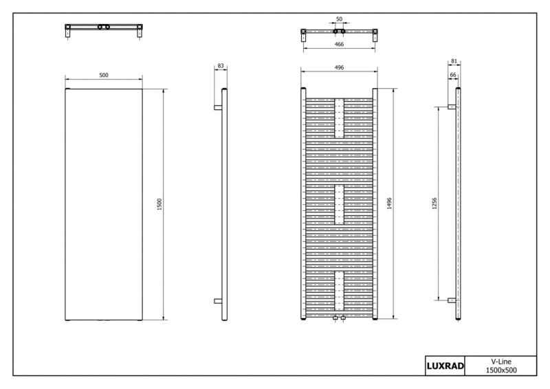 Elektrisk Håndklædetørrer V-line 150x50 cm Sort Mat