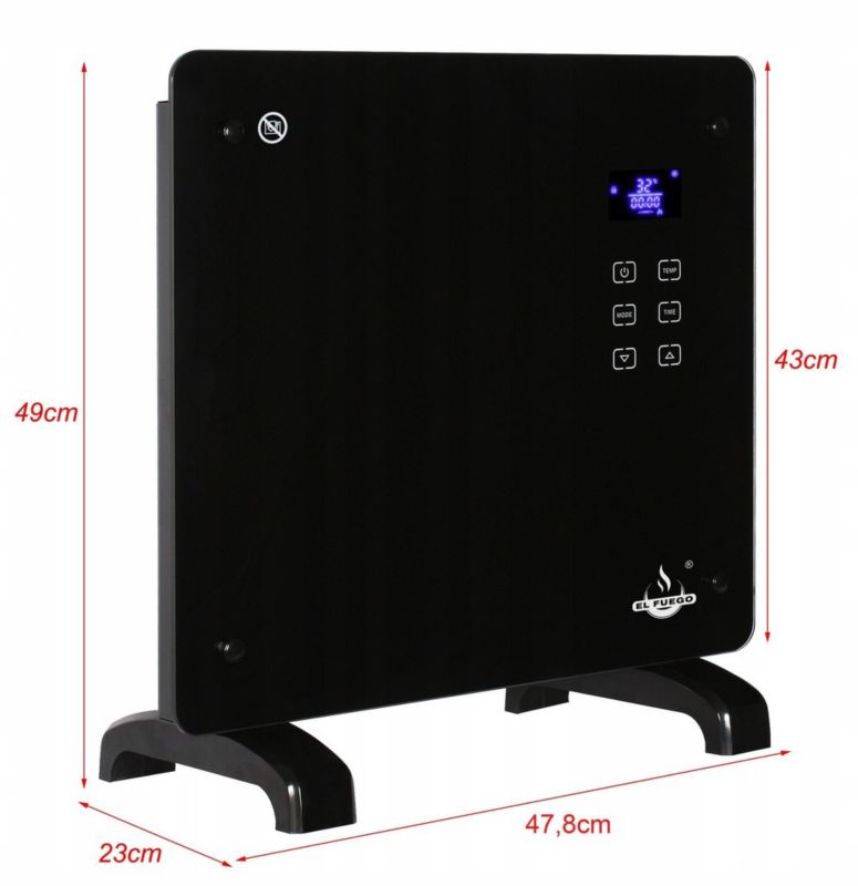 El-radiator Glas 1000W Sort med Fjernbetjening