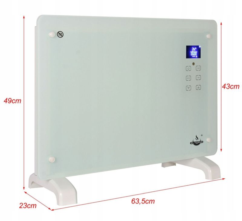 El-radiator Glas 1500W Hvid med Fjernbetjening