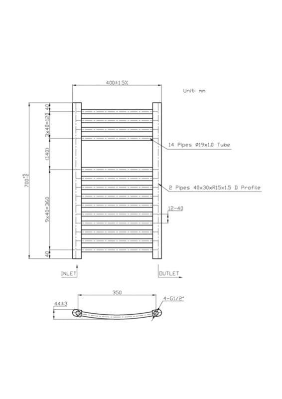 Blyss profilvarmet badeværelsesradiator 700 x 400 mm krom