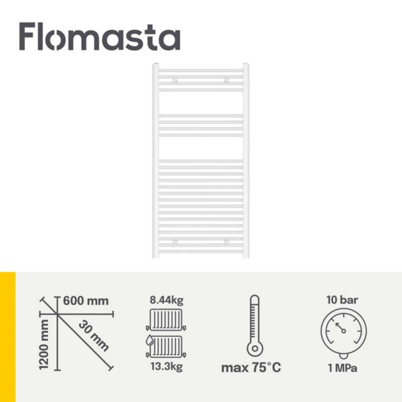 Flomasta flad badeværelsesradiator 120 x 60 cm hvid