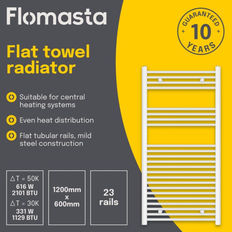 Flomasta flad badeværelsesradiator 120 x 60 cm hvid