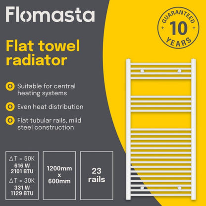 Flomasta flad badeværelsesradiator 120 x 60 cm hvid