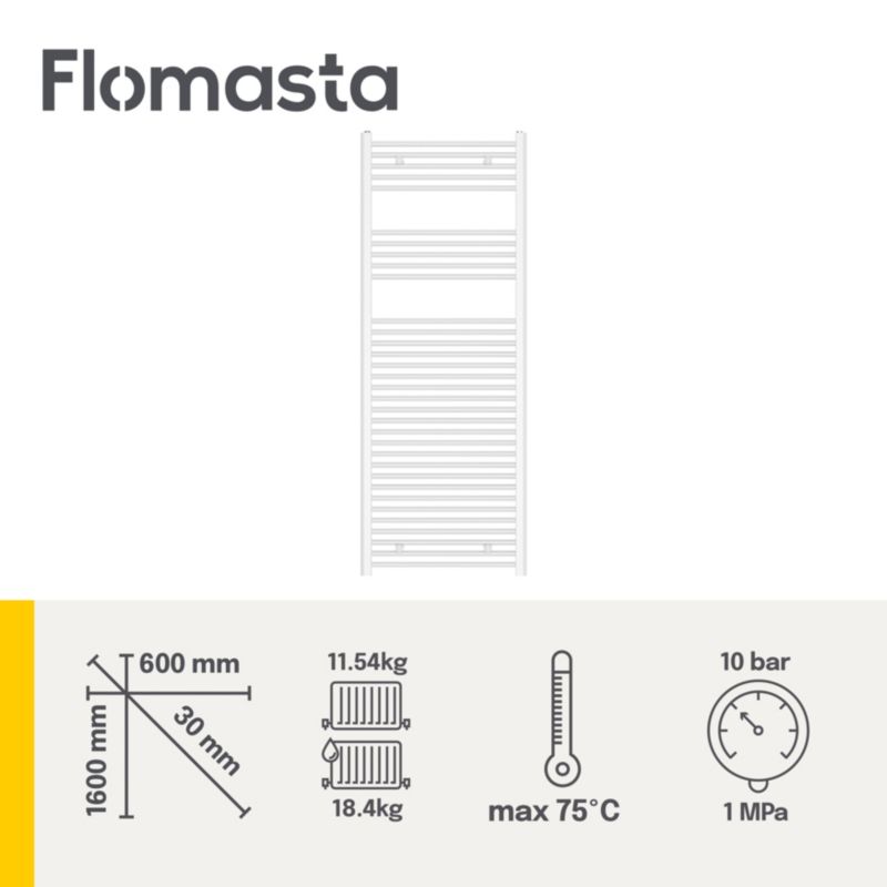 Flomasta flad badeværelsesradiator 160 x 60 cm hvid