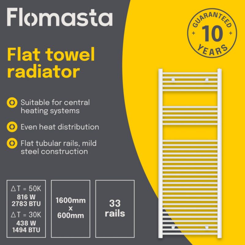 Flomasta flad badeværelsesradiator 160 x 60 cm hvid
