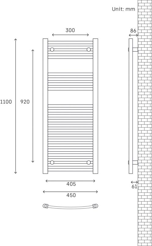 Flomasta Profil badeværelsesradiator 110 x 45 cm krom