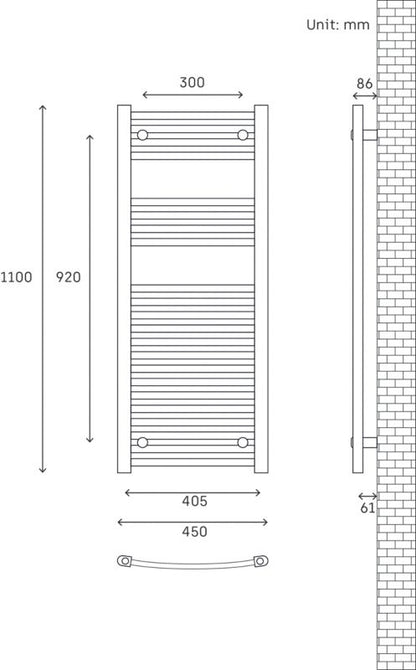 Flomasta Profil badeværelsesradiator 110 x 45 cm krom