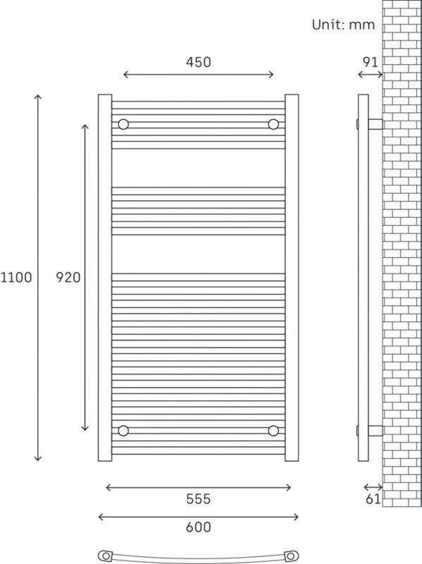 Flomasta Profil badeværelsesradiator 110 x 60 cm mat-sort