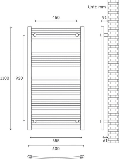 Flomasta Profil badeværelsesradiator 110 x 60 cm mat-sort