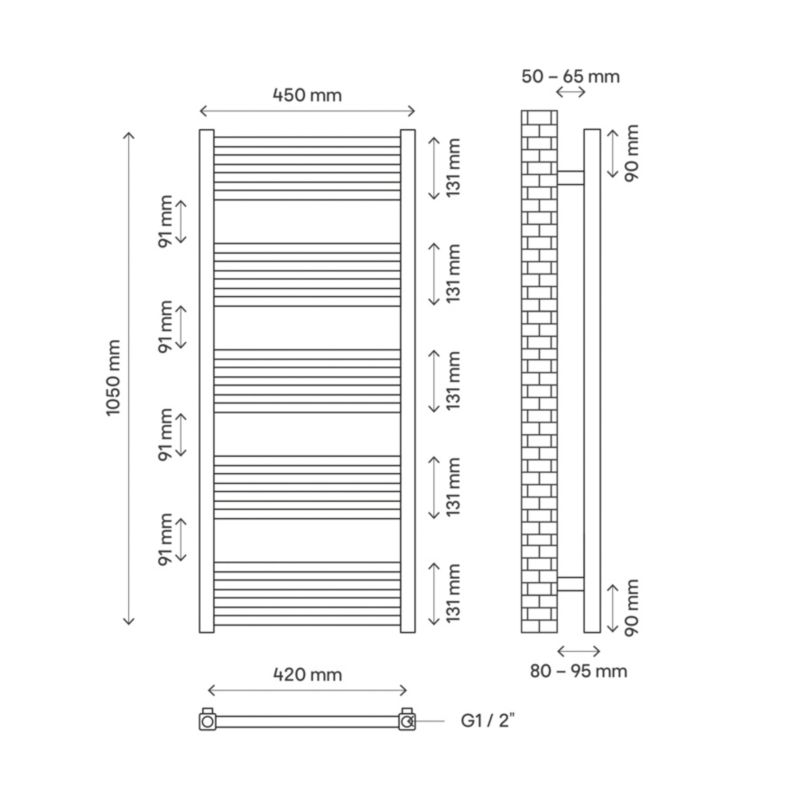 GoodHome Duala badeværelsesradiator 105 x 45 cm mat-sort