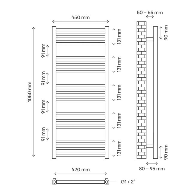 GoodHome Duala badeværelsesradiator 105 x 45 cm mat-sort