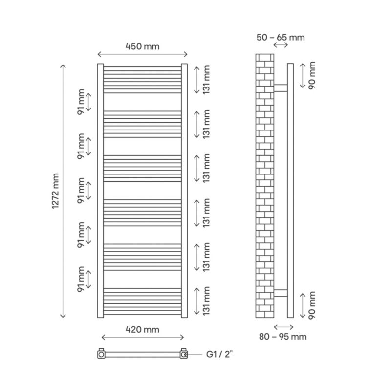 GoodHome Duala badeværelsesradiator 128 x 45 cm grå