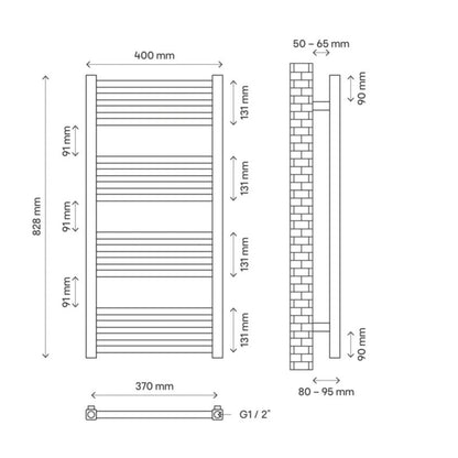 GoodHome Duala badeværelsesradiator 83 x 40 cm mat-sort
