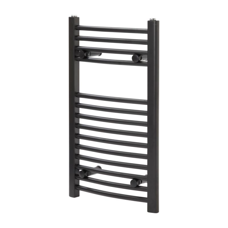 GoodHome profilvarmet sort badeværelsesradiator 70 x 40 cm