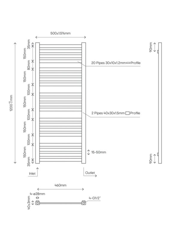 GoodHome Wolfsbane badeværelsesradiator 120 x 50 cm hvid