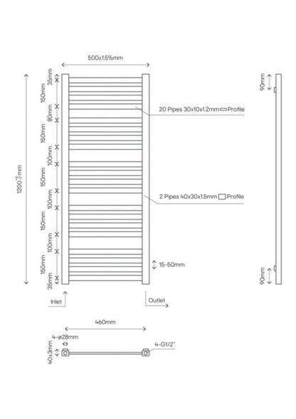 GoodHome Wolfsbane badeværelsesradiator 120 x 50 cm hvid