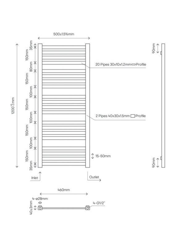 GoodHome Wolfsbane badeværelsesradiator 120 x 50 cm satin