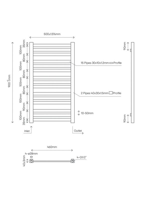 GoodHome Wolfsbane badeværelsesradiator 90 x 50 cm satin