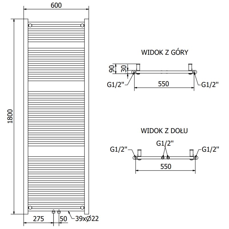 Mexen Mars badeværelsesradiator 1800x600 antracit