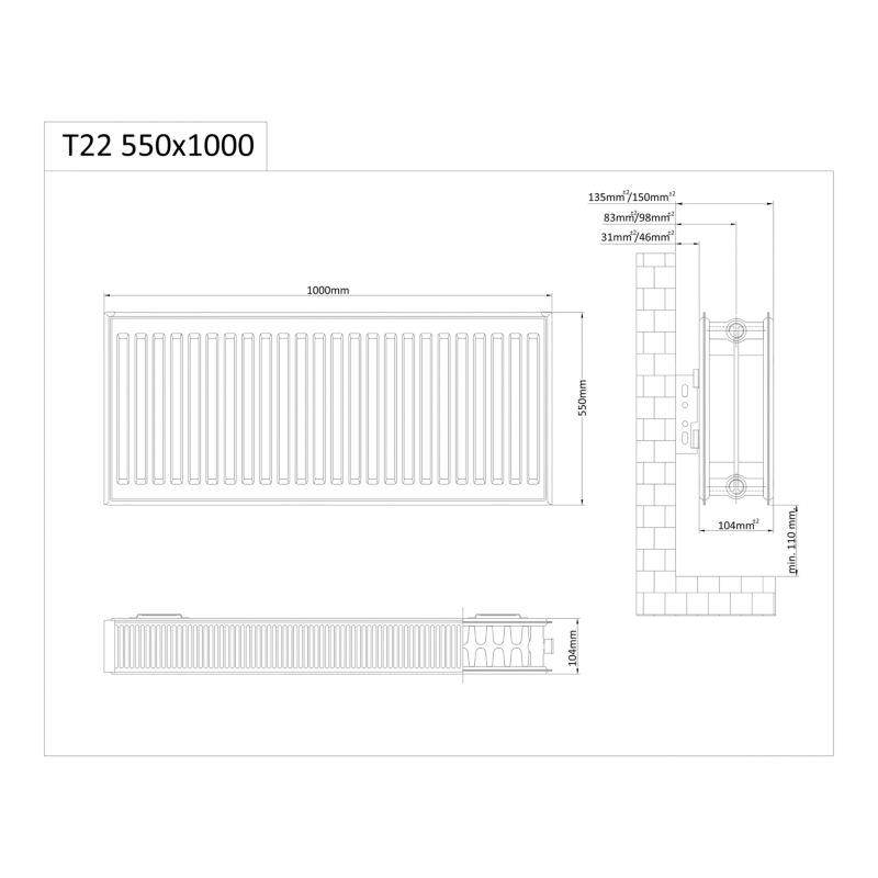 Stålradiator C22 55x100 cm Hvid