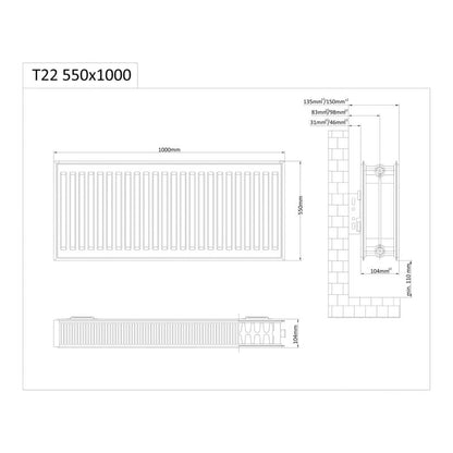 Stålradiator C22 55x100 cm Hvid