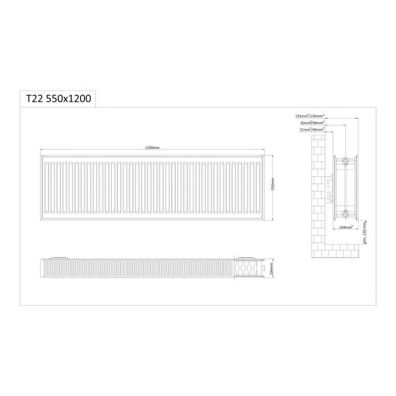 Stålradiator C22 55x120 cm Hvid