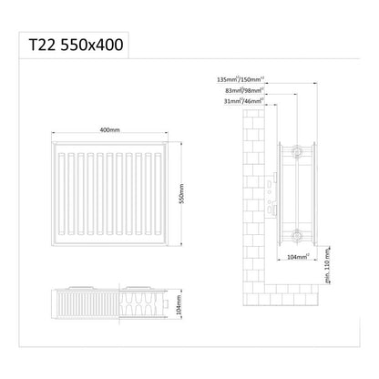 Stålradiator C22 55x40 cm Hvid