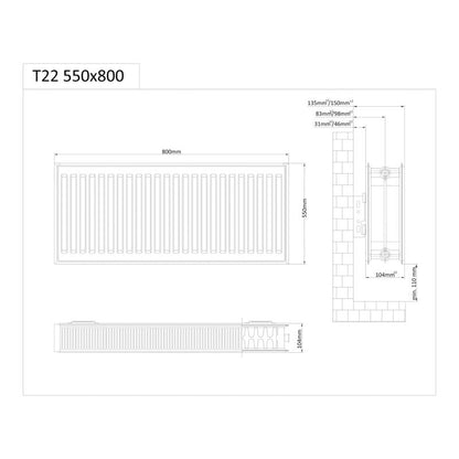 Stålradiator C22 55x80 cm Hvid