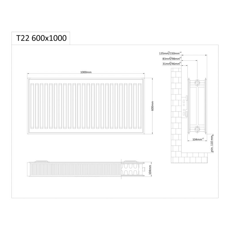 Stålradiator C22 60x100 cm Hvid