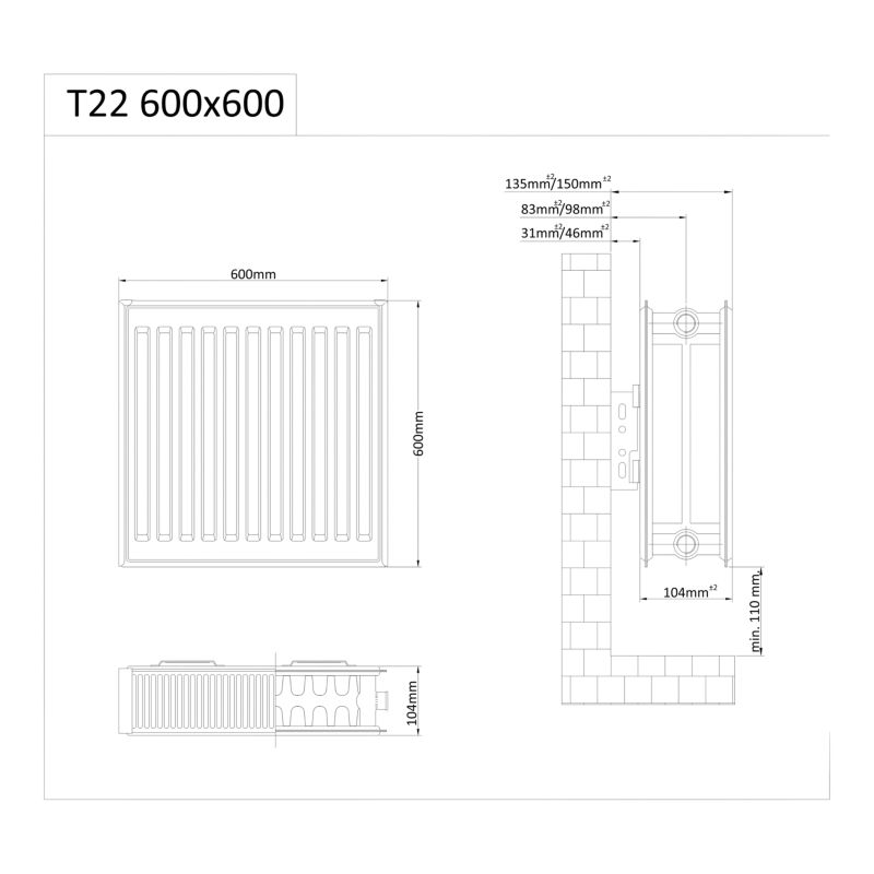 Stålradiator C22 60x60 cm Hvid