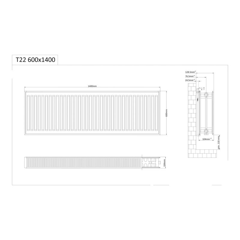 Stålradiator CV22 60x140 cm Hvid