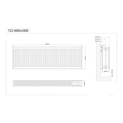 Stålradiator CV22 60x140 cm Hvid