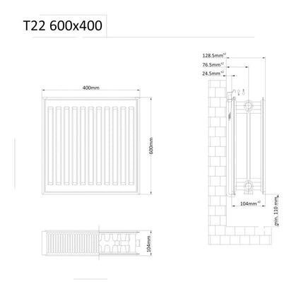 Stålradiator CV22 60x40 cm Hvid
