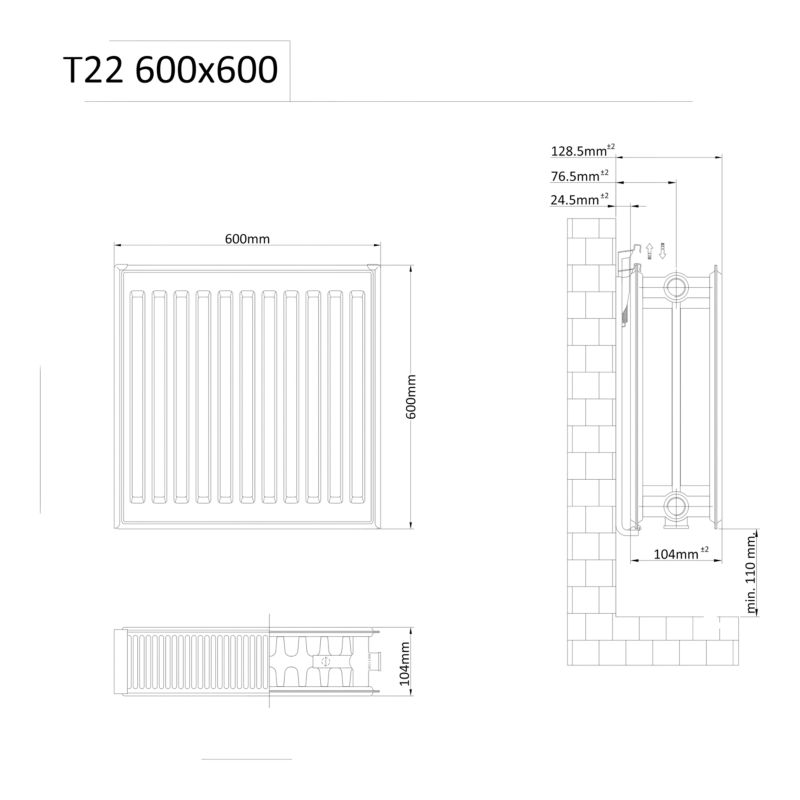 Stålradiator CV22 60x60 cm Hvid