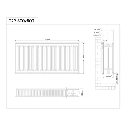 Stålradiator CV22 60x80 cm Hvid