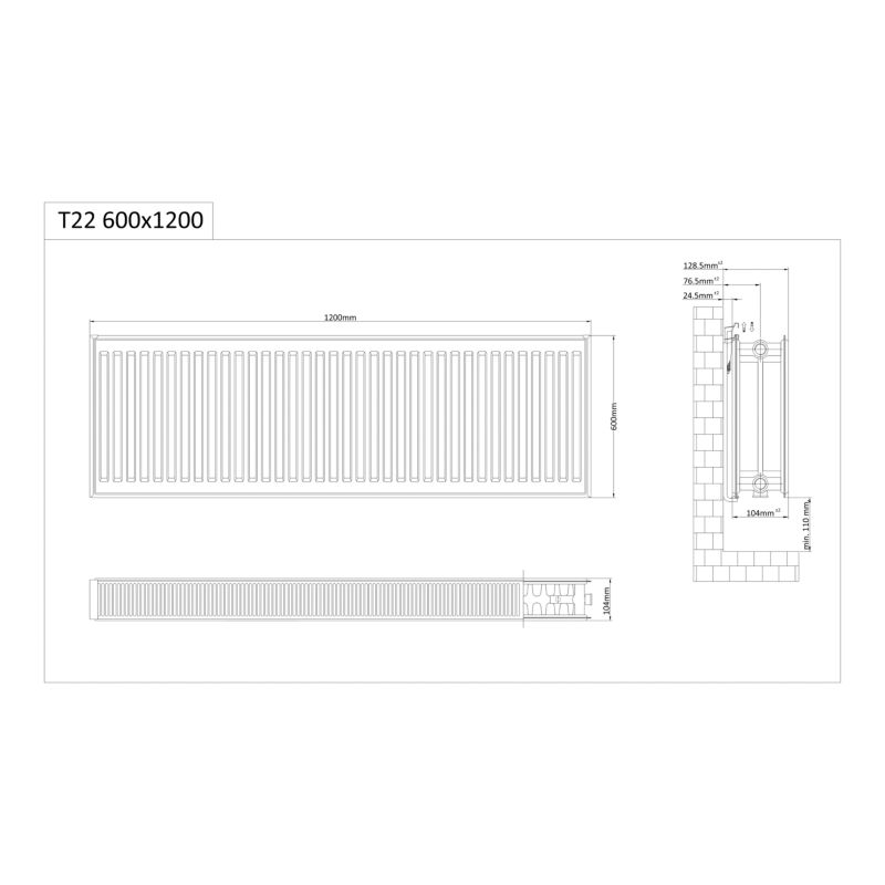 Stålradiator CV22 60x120 cm Hvid