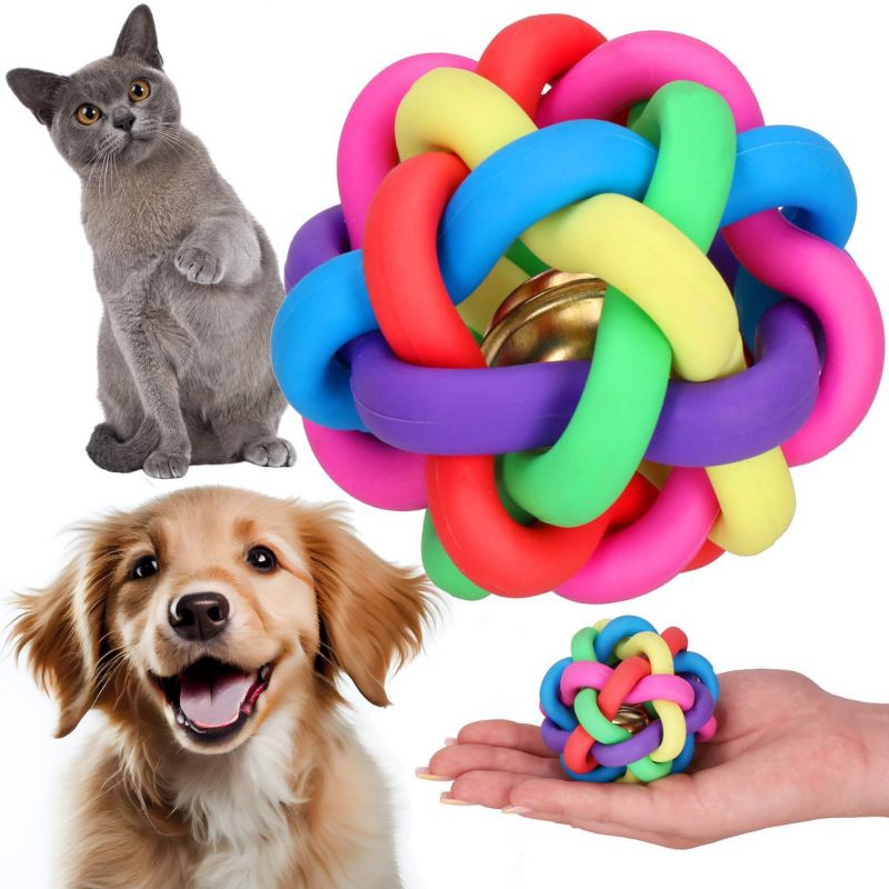 Springos gummilegetøj til hund og kat flettet bold med klokke Ø 7 cm flerfarvet 1 stk.