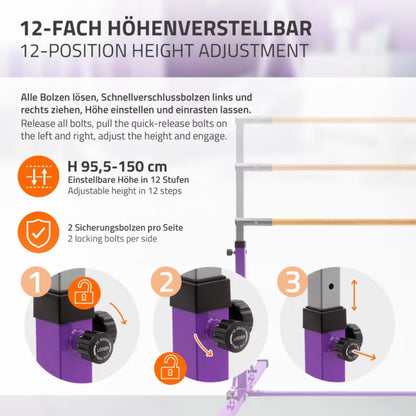 Gymnastikbarre Børn 95,5-150 cm Lilla