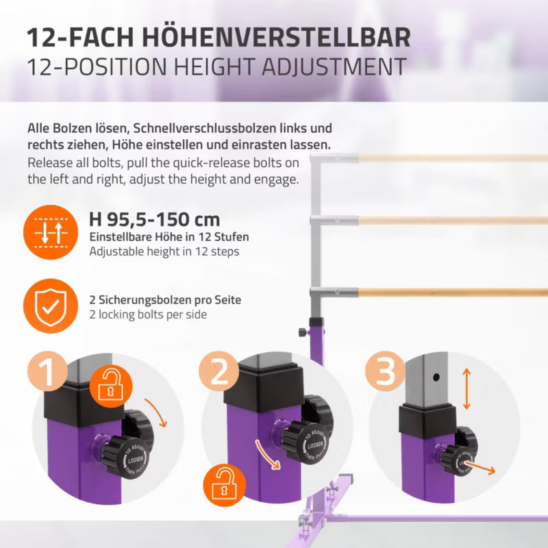 Gymnastikbarre Børn 95,5-150 cm Lilla